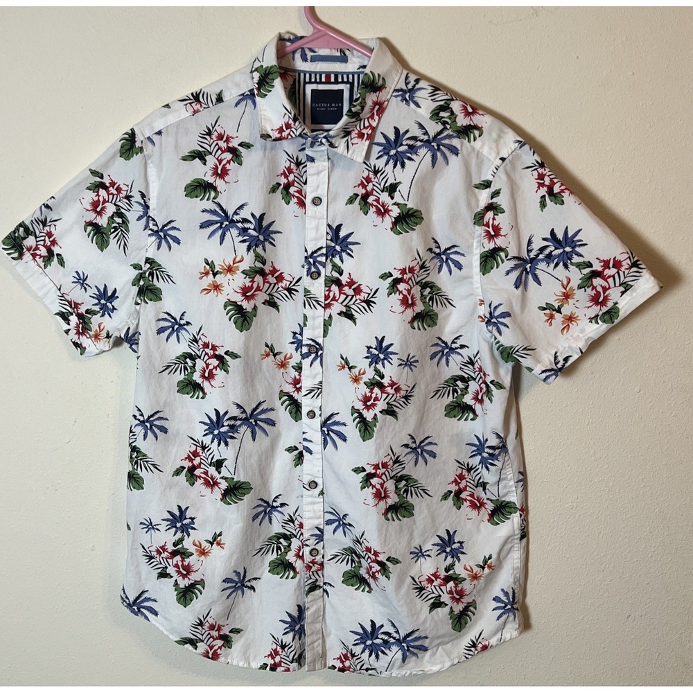 Cactus Man Ricky Singh Hawaiian Shirt Mens Large Slim Fit Button Up Flip Sleeve